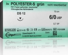 Catgut Polyester - S grün - GR 19 - 3/0 - 70cm - 24 Stk.