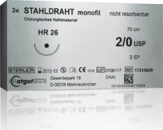 Catgut Stahldraht, polyfil - 2xGR51 - 2/0 - 50 cm - 24 Stk.