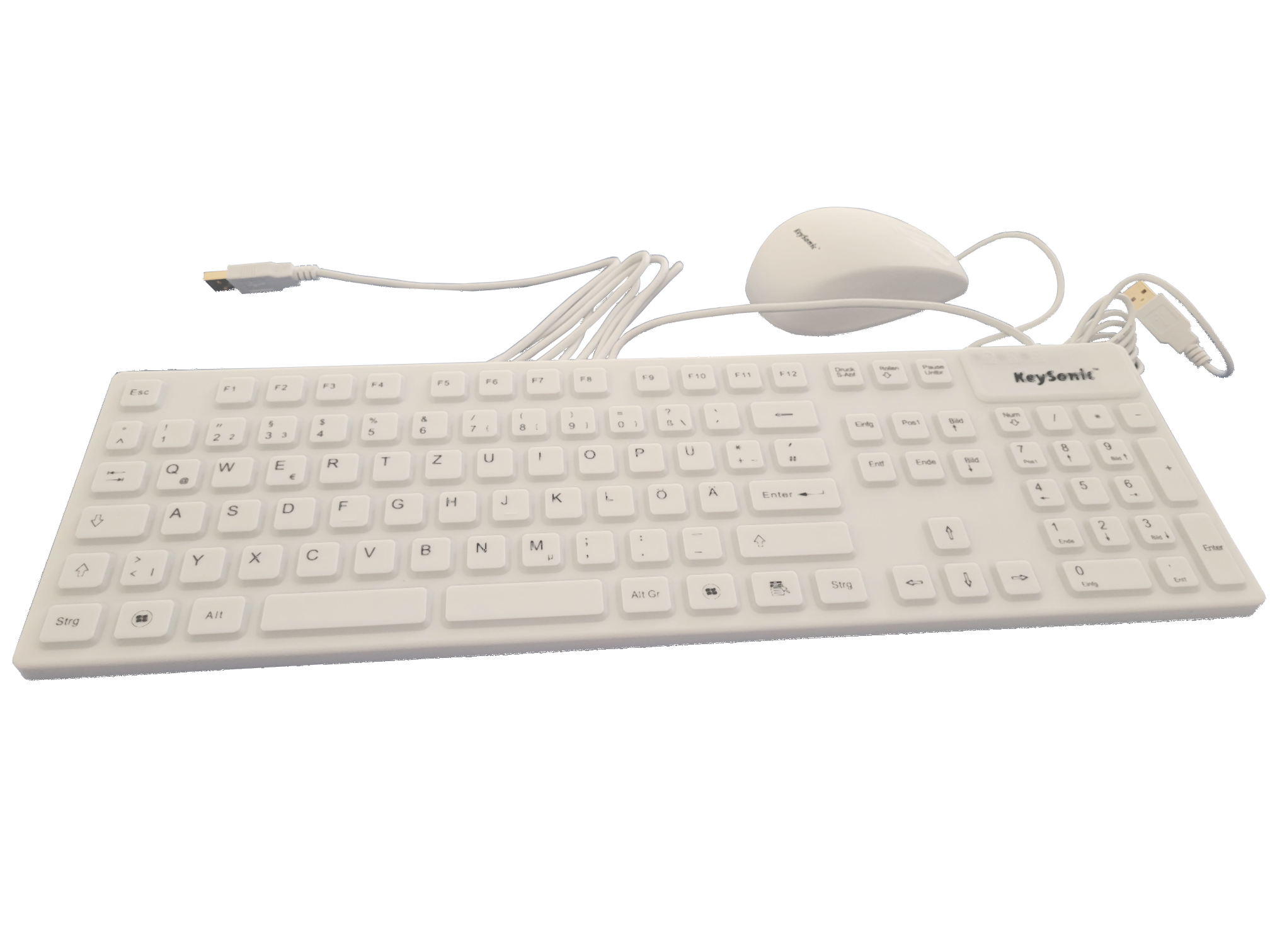 Desinfizierbare Tastatur und Maus weiss